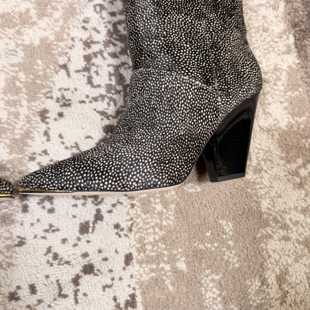 TORY BURCH 90MM LILA BOOT SPOTTED CALF HAIR BLACK WHITE KNEE-HI SZ US 10 NIB - Picture 4 of 12